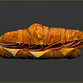 Crispy Croissant Sandwich With Ham And Melted Cheese On Black Surface