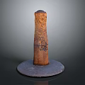 Rustic Wooden Column With Textured Surface And Round Metal Base Plate