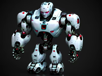 Electric Toy Robot With Sci Fi Mechanical Design White Red Color And Movable Joints 3d model