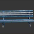 Architectural Outdoor Weathered Blue And White Wooden Slat Bench With Stone Legs