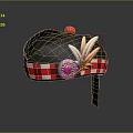 Black Traditional Hat With Red Pom Pom Feather Round Badge And Red White Checkered Band