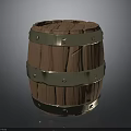 Brown Wooden Barrel With Shiny Metal Hoops And Textured Surface