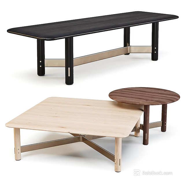 Modern Coffee Tables Featuring Different Shapes And Wooden Finishes For Home Decor 3d model 