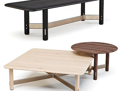 Modern Coffee Tables Featuring Different Shapes And Wooden Finishes For Home Decor 3d model