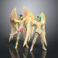 Game Movie Characters In Golden White Armor With Angelic Wings And Mythical Design