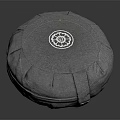 Soft Gray Round Fabric Ottoman With Strap Design For Living Room Decor