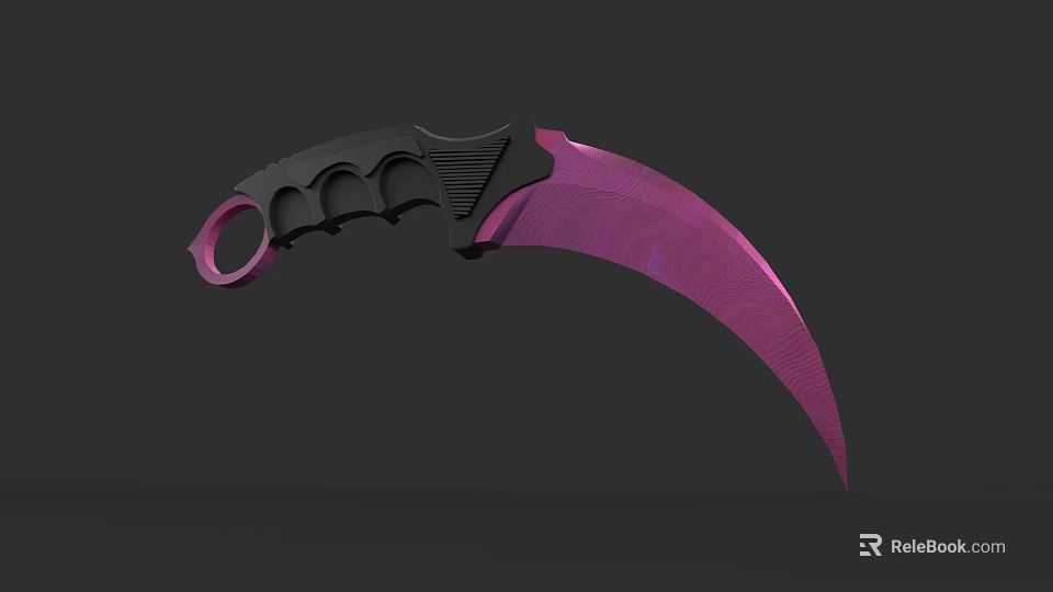 Karambit Tactical Weapon With Purple Blade And Black Handle Ring Design 3d model 