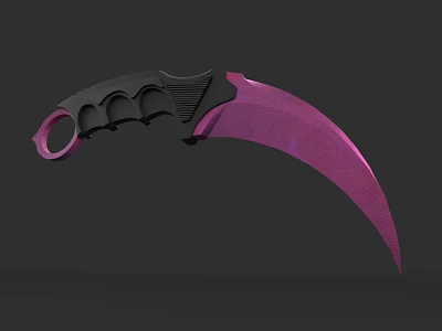 Karambit Tactical Weapon With Purple Blade And Black Handle Ring Design 3d model