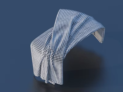 Blue And White Checkered Fabric With Curved Folded Design As Decorative Textile Item 3d model