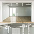 Modern Glass Swing Door for Interior Space with Metal Handle and Wooden Floor