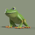 Cute Green Cartoon Frog With Big Eyes Orange Toes And Smiling Expression