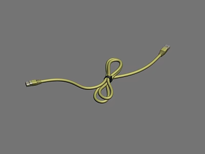 Yellow Ethernet Cable Coiled with Connectors on Gray Background 3d model