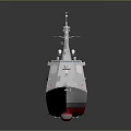 Detailed Warship 3D Model with Grey Hull Red Bottom Superstructure Antennas Weapons and Reflection
