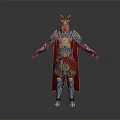 Mythical Warrior Character With Ornate Golden Blue Armor And Red Decorative Cape