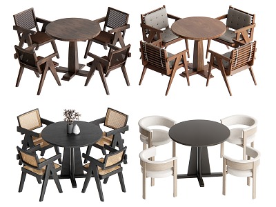 Quiet Style Casual Table and Chair Combination Dining Table and Chair 3d model