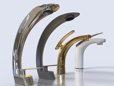 Stylish Modern Curved Faucets in Silver Gray Gold and White Tones 3d model