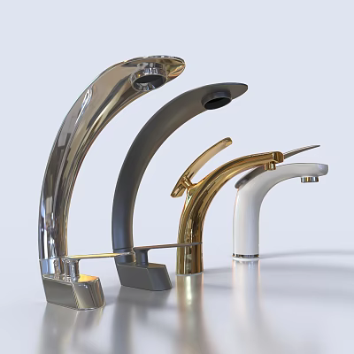 Stylish Modern Curved Faucets in Silver Gray Gold and White Tones 3d model