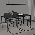 Modern Black Dining Table Set With Metal Chairs Transparent Seats Vase And Hanging Light