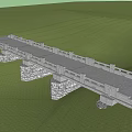 Sturdy Bridge Structure With Multiple Stone Piers And Grey Deck In Green Field 3d model