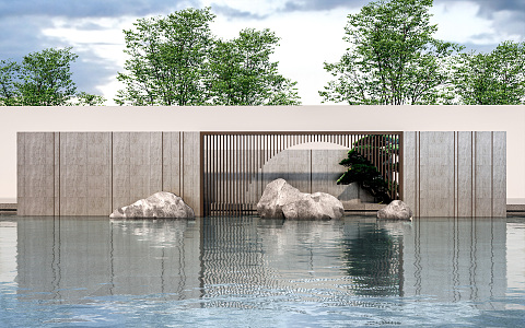 New Chinese Style Landscape Wall Landscape Wall Enclosure Background Wall Screen Grille Landscape Wall 3d model