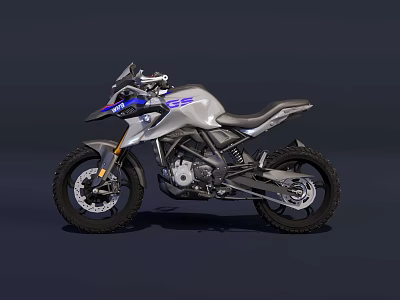 Silver Adventure Motorcycle With Blue Accents Sleek Sporty Design And Off Road Tires 3d model