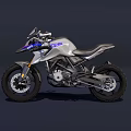 Silver Adventure Motorcycle With Blue Accents Sleek Sporty Design And Off Road Tires
