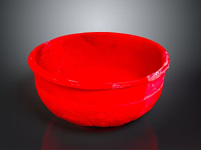 Vibrant Red Bowl Shaped Sculpture with Smooth Surface and Glossy Finish 3d model