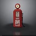 Vintage Red Gas Pump Model With Round Dial On Top And Side Label