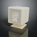 White Cube Shaped Electronic Appliance With Mesh Design And Circular Speaker 3d model