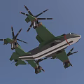 3D Model of Military Fighter Jet with Multiple Propellers Green Camouflage Design and Aerodynamic Wings