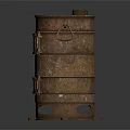 Vintage Rusty Metal Stove With Layered Structure Handles And Air Vents
