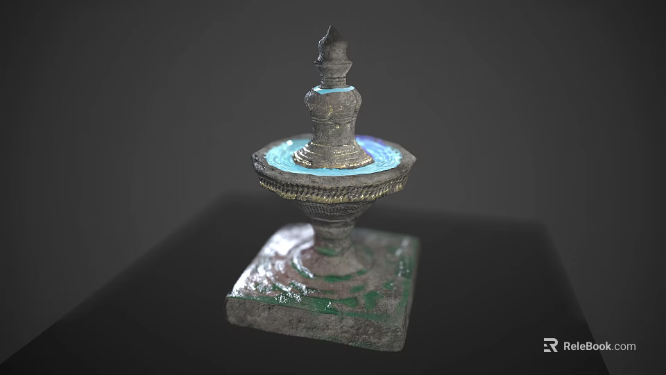 Garden Ornament Small Multi Tiered Stone Fountain With Square Base Water Basin And Spire Decoration 3d model 