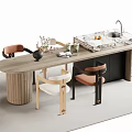 Modern Kitchen Bar Counter With Marble Top Sink Fresh Fruits And Wooden Chairs