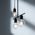 Modern Three Pendant Lights with Black Base Transparent Glass Shade and Filament Bulbs