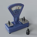 Vintage Blue Balance Scale With Analog Dial Metal Weights And Platform Pans