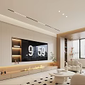 Modern Living Dining Room Design With White Cabinets Wine Rack Dining Table And Lighting Strips