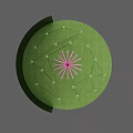 Interactive Zone Featuring Pink Tree Structure With Green Grass And Transparent Spherical Installations 3d model
