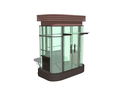 Modern Security Booth With Glass Walls Brown Roof And Transparent Structure 3d model