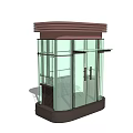 Modern Security Booth With Glass Walls Brown Roof And Transparent Structure