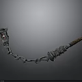 Detailed Warhammer Weapon With Metal Chain And Red Gemstone Decorative Handle