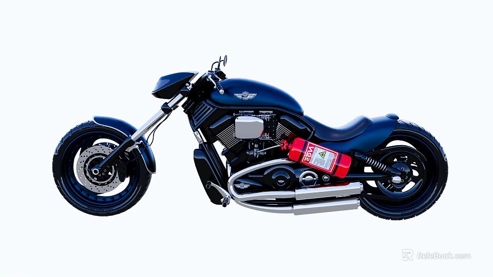 Black Classic Style Motorcycle With Red Fuel Tank And Silver Exhaust Pipes 3d model 