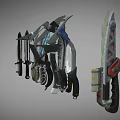 Weapons A Group of Science Fiction Weapons Combination Sword Dagger Axe Tomahawk Cyberpunk stylized low face number low model simple model film and television level 3d model