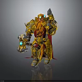 Mythical Man In Golden Decorative Armor With Long Beard Holding Hammer And Blue Gem