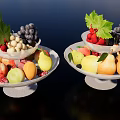 Fresh Assorted Fruits Displayed on White Plates with Grapes Berries Pears Peaches Apples and Oranges