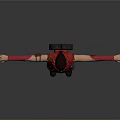 Character In Red Tactical Costume With Arms Outstretched On Gray Background
