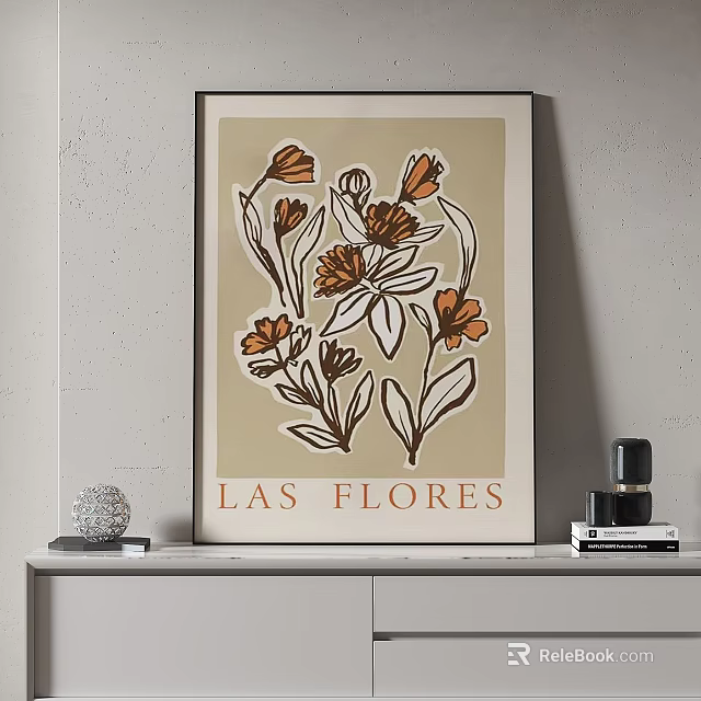 Abstract Floral Painting For Interior Decor With Neutral Tones 3d model 