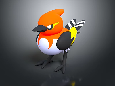 3D Model Cartoon Bird With Orange Head Black Wings Yellow Feathers And White Body 3d model