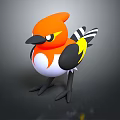 3D Model Cartoon Bird With Orange Head Black Wings Yellow Feathers And White Body