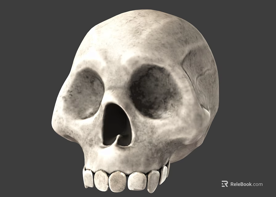 Detailed Human Skull Stone Sculpture With Realistic Texture And Facial Features 3d model 