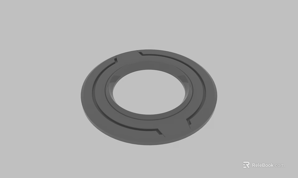 Black Circular Mechanical Ring Component with Grooves and Industrial Design Features 3d model 